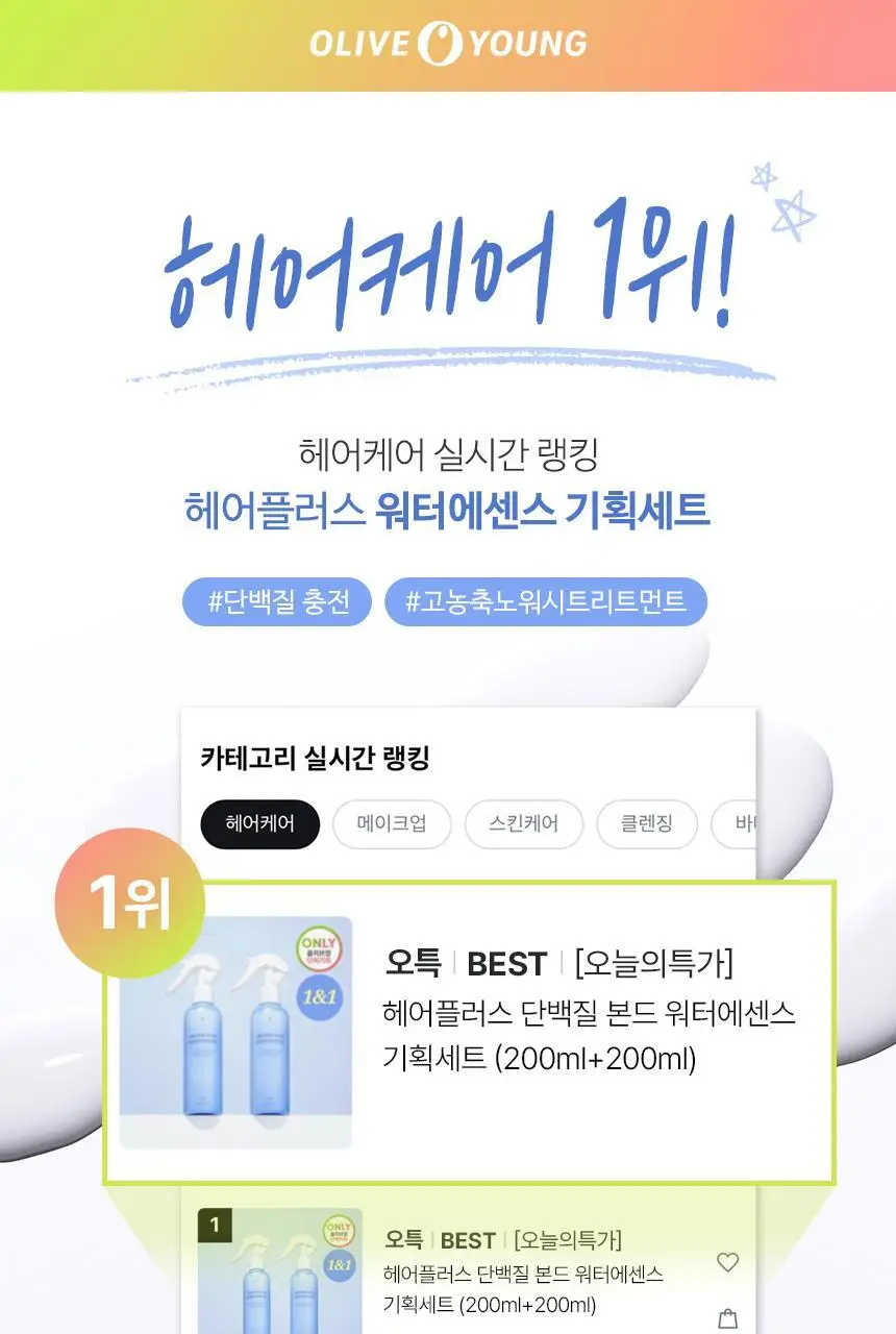 [단독기획/2입기획] 헤어플러스 단백질 본드 워터에센스 200ml 2입 상세페이지 3